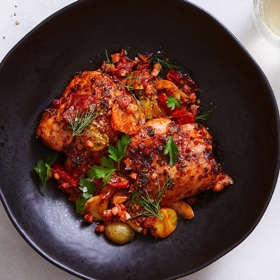 Sheet-Pan Chicken with Jammy Tomatoes and Pancetta