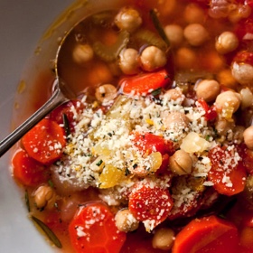 Chickpea Vegetable Soup with Parmesan, Rosemary and Lemon