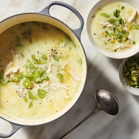 Chicken and Rice Soup with Celery, Parsley and Lemon