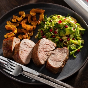 Miso-Glazed Pork with Squash and Brussels Sprouts