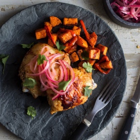 Sheet-Pan Chicken with Sweet Potatoes and Peppers
