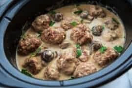 Crock Pot Meatballs with Creamy Mushroom Gravy
