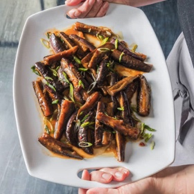 Braised Eggplant with Soy, Garlic, and Ginger