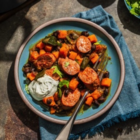 One-Pan Fresh Chorizo with Sweet Potato and Black Beans