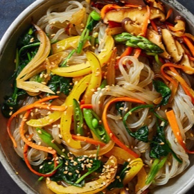Spring Vegetable Japchae (Korean Glass Noodles)