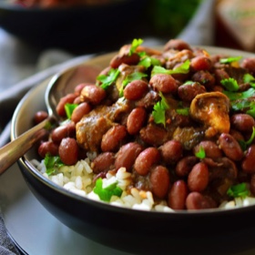 Vegan Red Beans and Rice with Smoky Mushrooms
