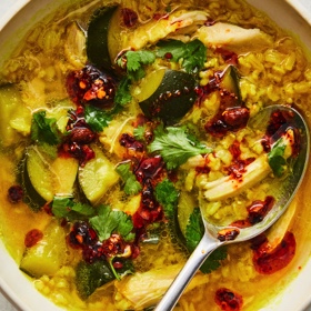 Ginger Chicken and Rice Soup with Zucchini