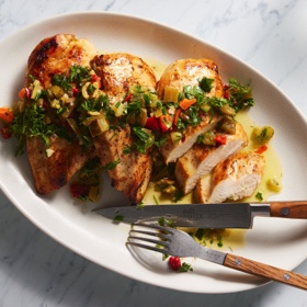 Garlic Chicken with Giardiniera Sauce