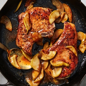 Skillet Pork Chops and Apples with Miso Caramel