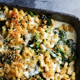 Baked Alfredo Pasta with Broccoli Rabe and Lemon