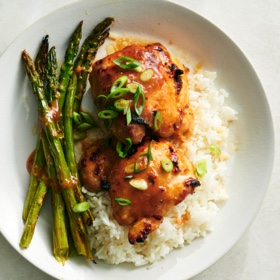 Sheet-Pan Miso-Honey Chicken and Asparagus