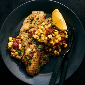 One-Pan Fish with Bacon and Sweet Corn