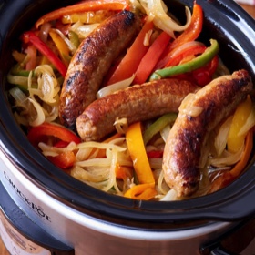 Slow Cooker Sausages with Peppers and Onions