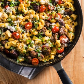 Skillet Tortellini with Sausage and Cherry Tomatoes