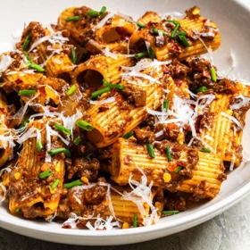 Rigatoni with Quick Mushroom Bolognese
